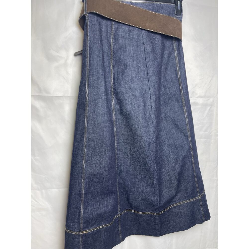 Zara Denim Midi Skirt Semi Wrap Belted Blue Contrast Stitch NWT Size M - Picture 3 of 10